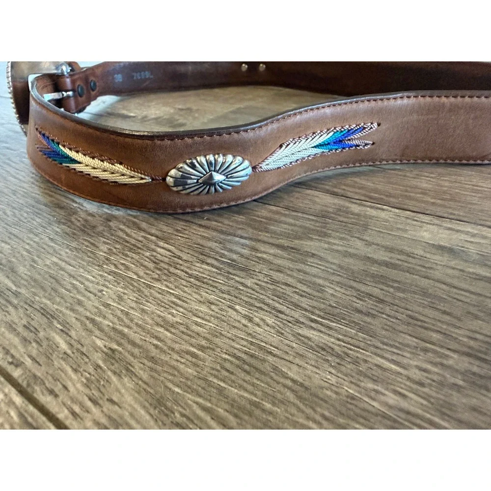 Tony Lama Mens 36 Brown Leather Western Concho Embroidered Belt 7699L USA